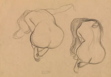 Due studi di un nudo seduto con capelli lunghi